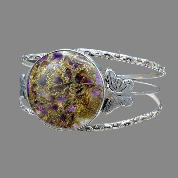 🌺ON SALE! HUGE Vintage Sterling & Natural Stone Bracelet - Picture 3 of 12